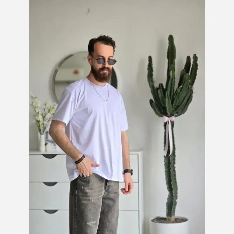 تیشرت مردانه آستین کوتاه پنبهای یقه کش خنک و لطیف رنگ مشکی و سفید — تصویر ۱۰