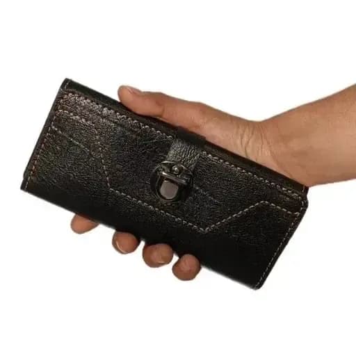 کیف پول موبایل سه لت چرم مدل عطارد دست دوز با قفل ناخنی — تصویر ۴
