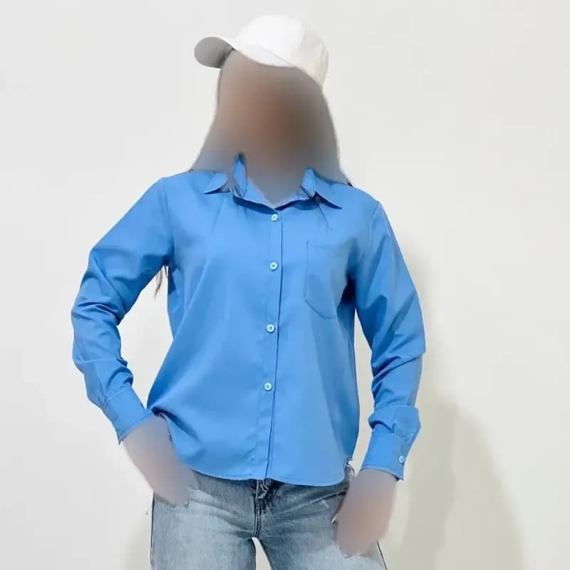 شومیز بیسیک زنانه کد 1147 یقه مردانه آستین بلند بنددار نخی یونیسکس سایزبزرگ — تصویر ۸