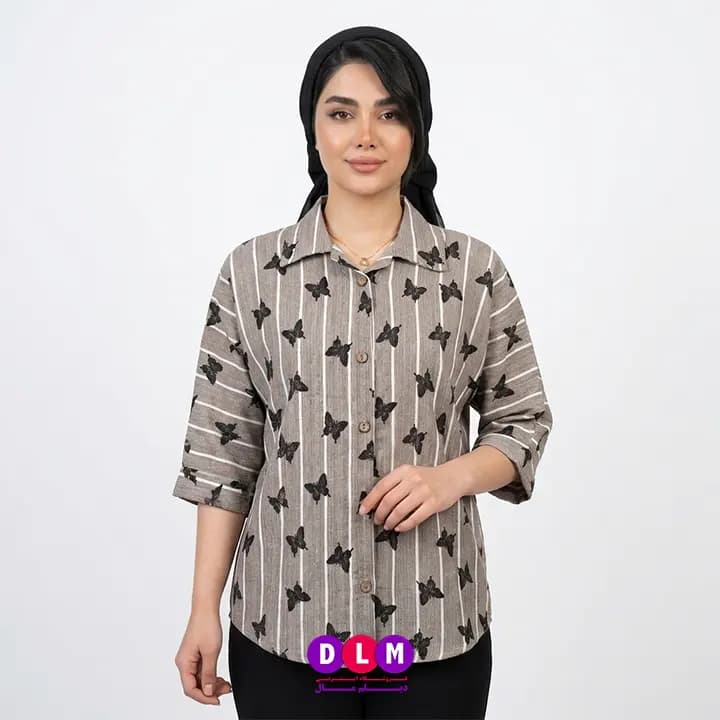 شومیز نخی طرح پروانه و خط راه راه | مدل آزاد فریسایز — تصویر ۶