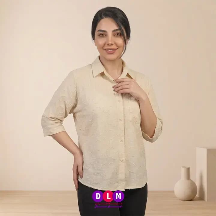 شومیز نخی طرح برجسته زنانه | آستین سهربع و فریسایز | مناسب برای استایل روزمره و مجلسی — تصویر ۱۲