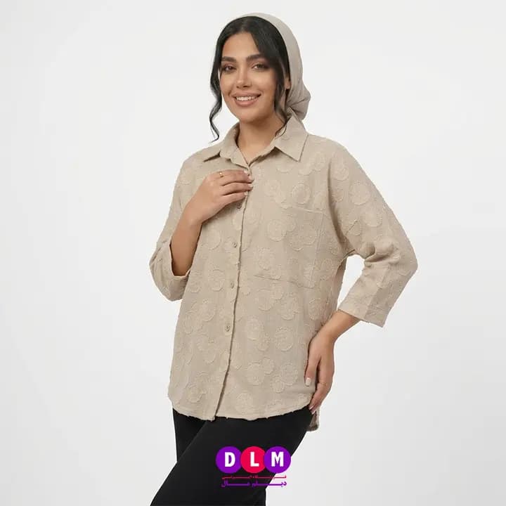 شومیز نخی طرح برجسته زنانه | آستین سهربع و فریسایز | مناسب برای استایل روزمره و مجلسی — تصویر ۷