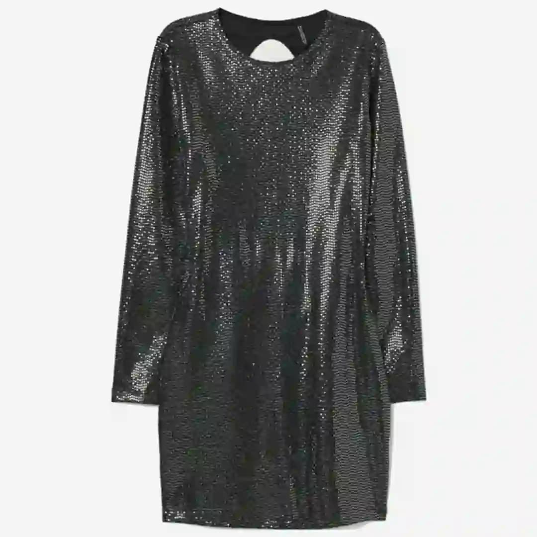 پیراهن مجلسی پولکدوزی سورمه ای اچ اند ام H&M — تصویر ۶