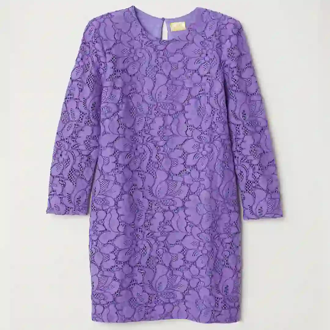 پیراهن مجلسی زنانه دخترانه گیپور آستردار بنفش اچ اند ام H&M کات لیبل سایز 32