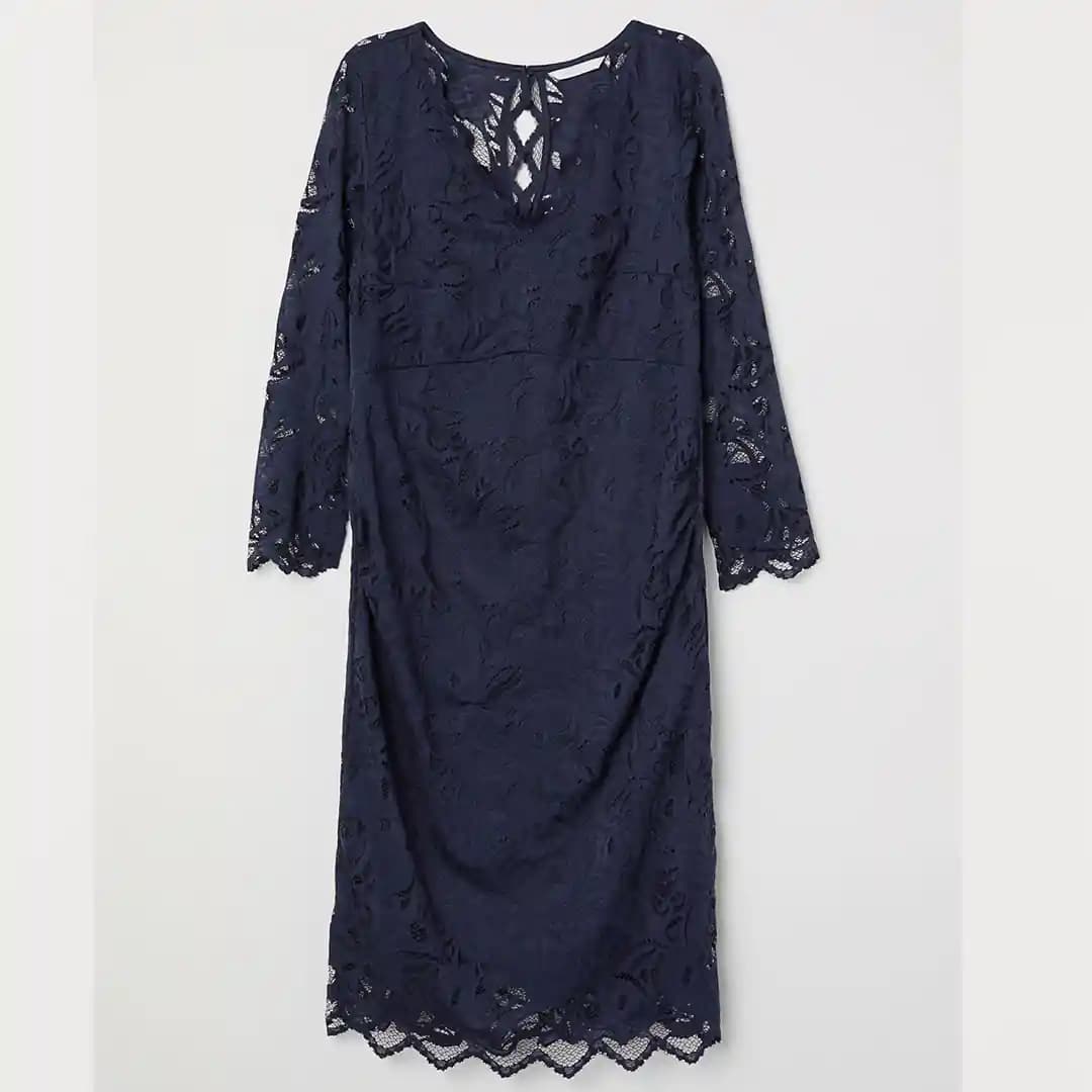 پیراهن بارداری مجلسی زنانه دانتل سورمه ای اچ اند ام H&M کات لیبل سایز M — تصویر ۶