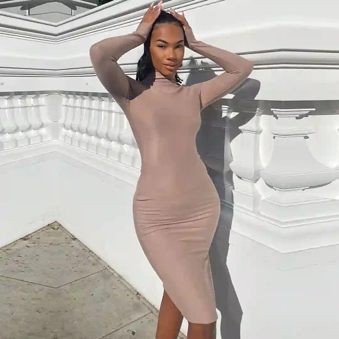 پیراهن کشی آستین بلند صورتی اچ اند ام H&M — تصویر ۸