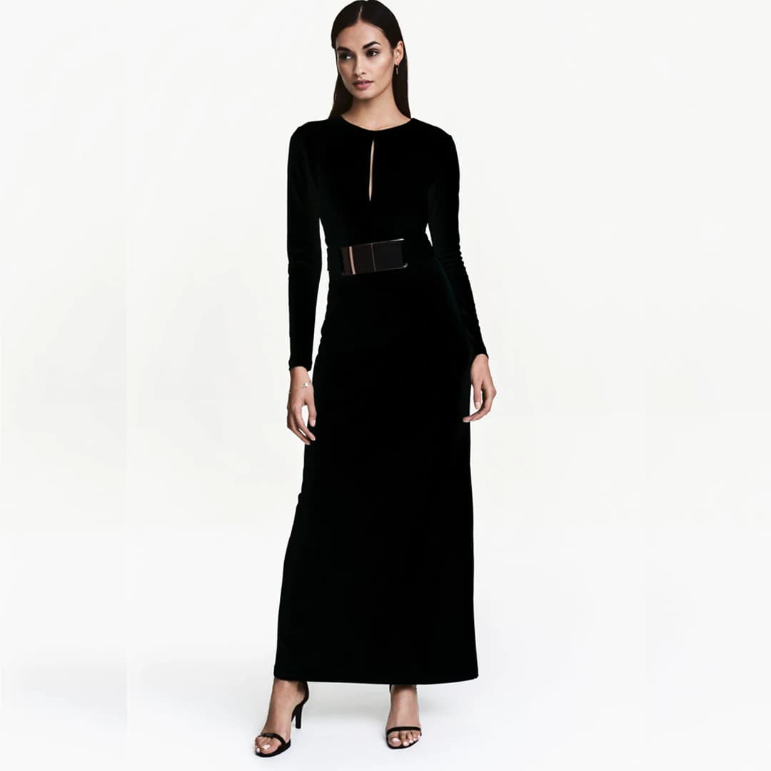پیراهن بلند کمردار مشکی اچ اند ام H&M — تصویر ۸
