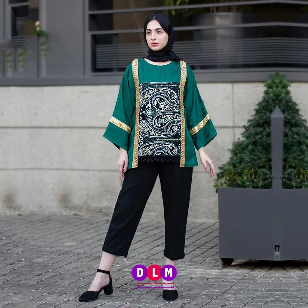 شومیز جلو بسته سوزن دوزی هندی پایین گیس دار