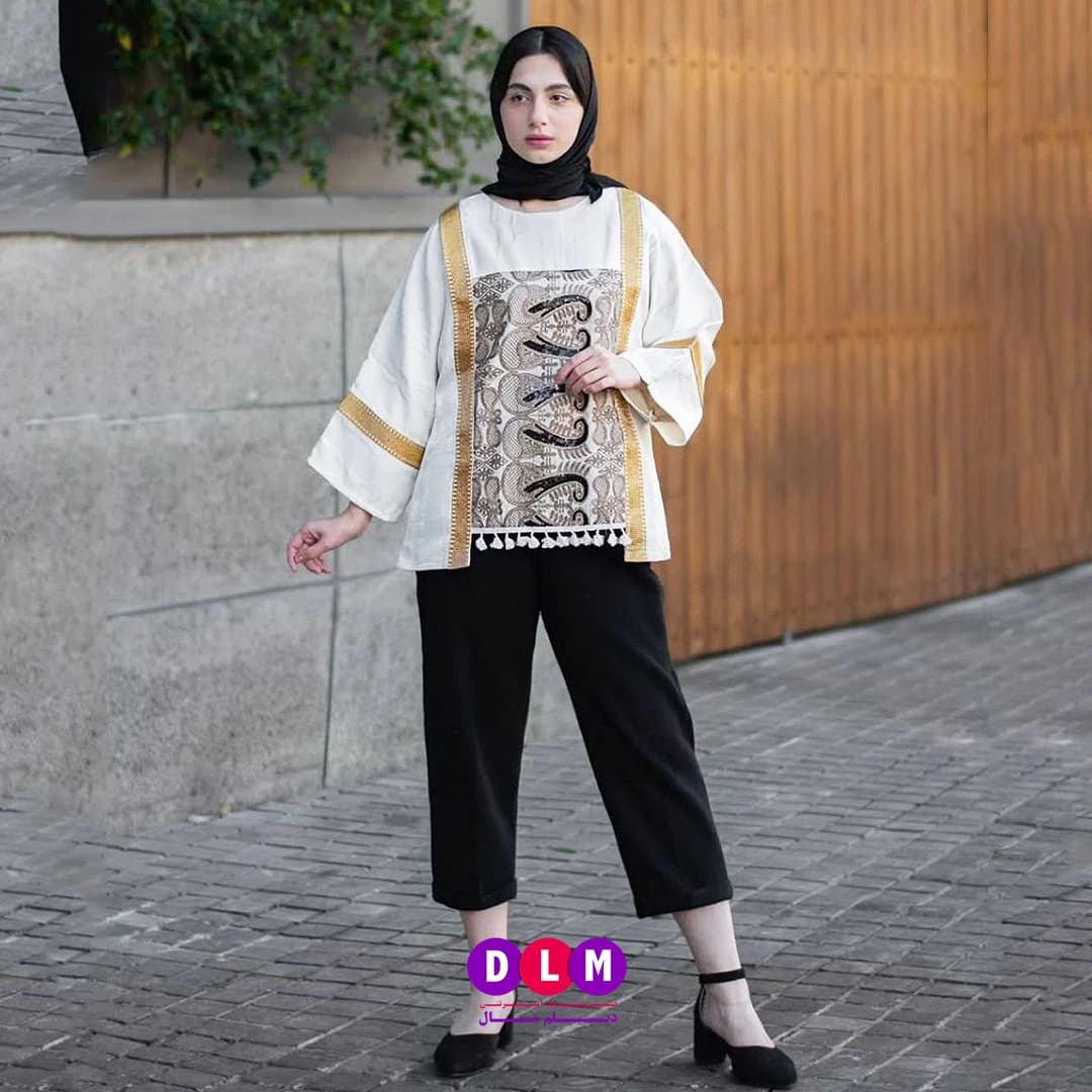 شومیز جلو بسته سوزن دوزی هندی پایین گیس دار — تصویر ۲