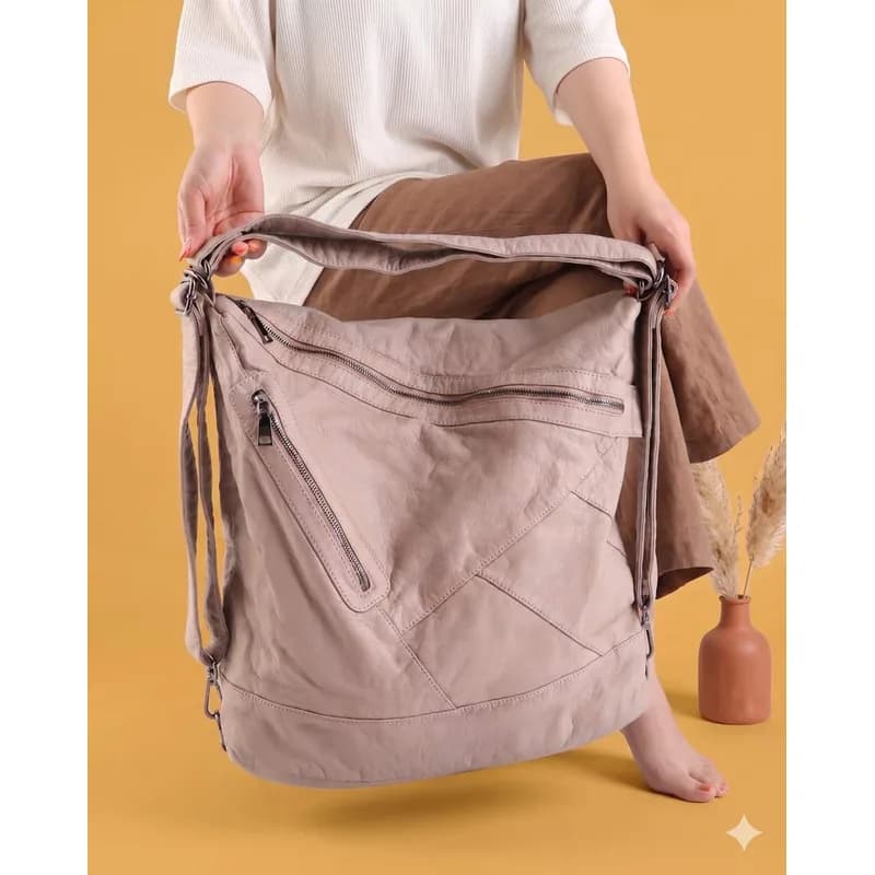 کیف وارداتی چرم شسته با قابلیت استفاده به صورت کوله — تصویر ۱۰
