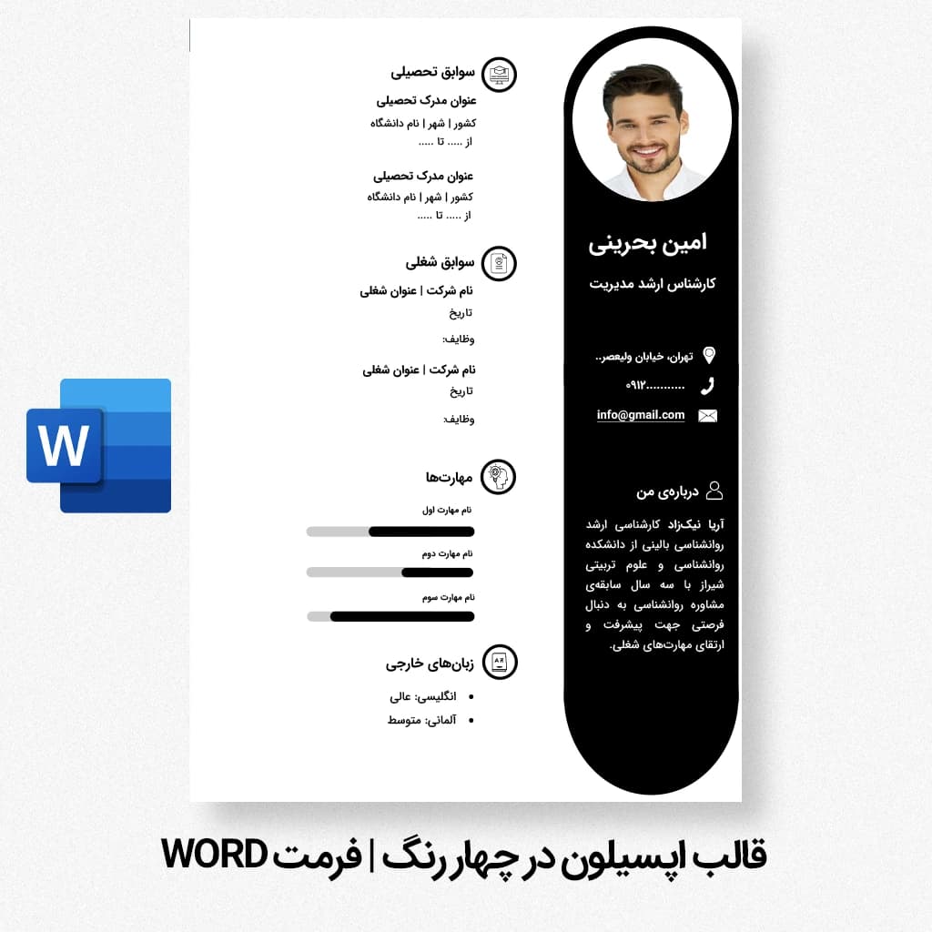 قالب رزومه اپسیلون چهار رنگ | قالب رزومه Word قابل ویرایش — تصویر ۳