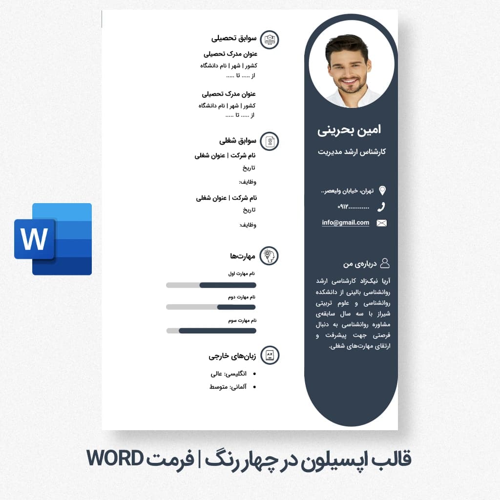 قالب رزومه اپسیلون چهار رنگ | قالب رزومه Word قابل ویرایش — تصویر ۴