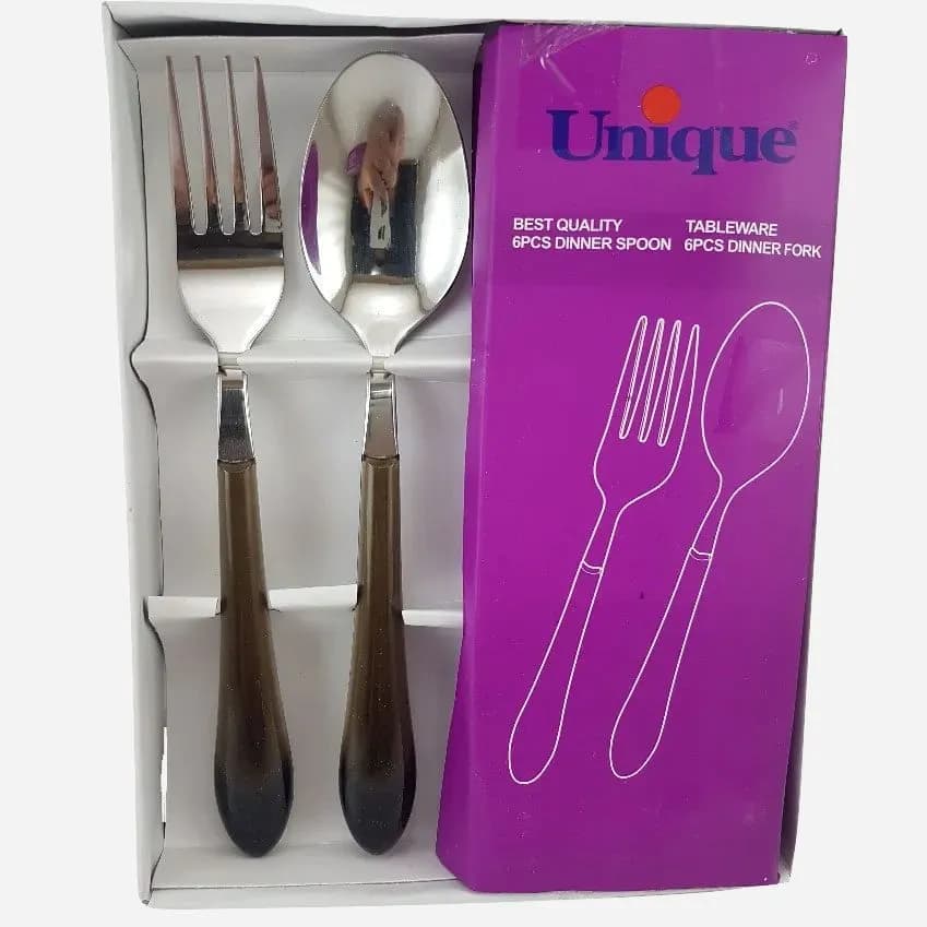 قاشق و چنگال دسته قلبی قهوه ای 12 پارچه یونیک کد 6335