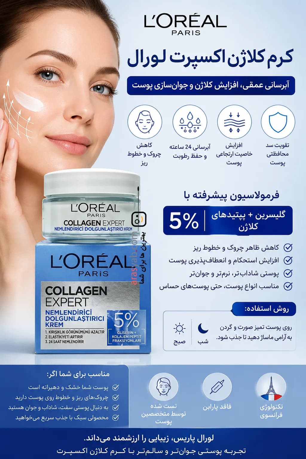 لورآل کرم کلاژن اکسپرت با خاصیت ضد چروک و رطوبت رسانی L’Oreal Paris Collagen Expert Anti-Wrinkle Moisturizing — تصویر ۴