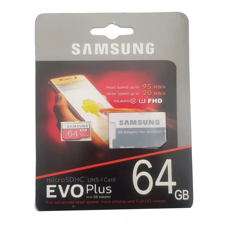 کارت حافظه microSDXC سامسونگ مدل Evo Plus کلاس 10 استاندارد UHS-I U3 سرعت 95MBps ظرفیت 64 گیگابایت به همراه آداپتور SD