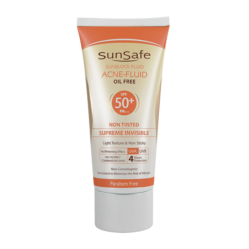 فلوئید 50 گرمی ضد آفتاب فاقد رنگ و فاقد چربی spf50 سان سیف — تصویر ۳