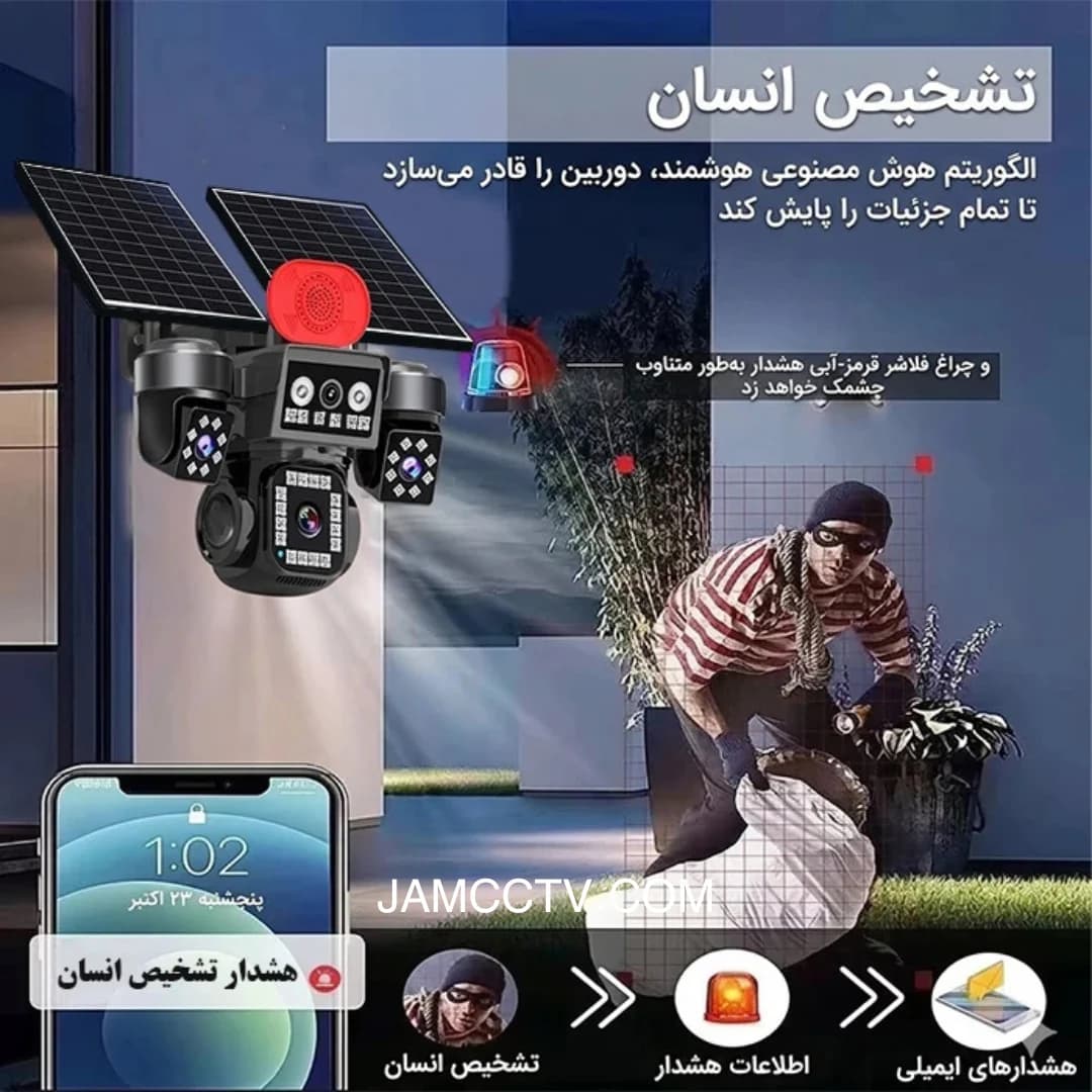 دوربین خورشیدی O-KAM PRO TA14 سه موتوره سیم کارتی 4G اسپید دام چرخشی — تصویر ۶