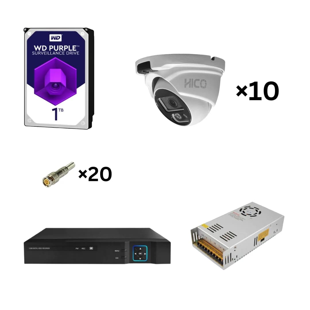 پکیج دوربین مداربسته دام 10 عددی هایکو مدل HI-205A mic