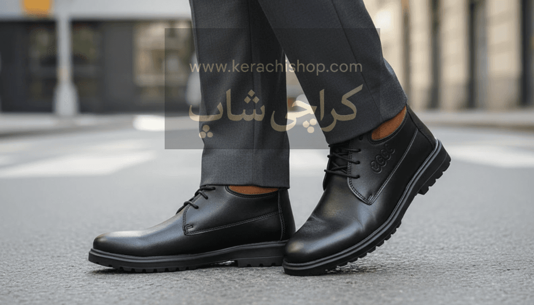 نیم بوت مردانه ecco چرم صنعتی زیره pvc ضد آب — تصویر ۹