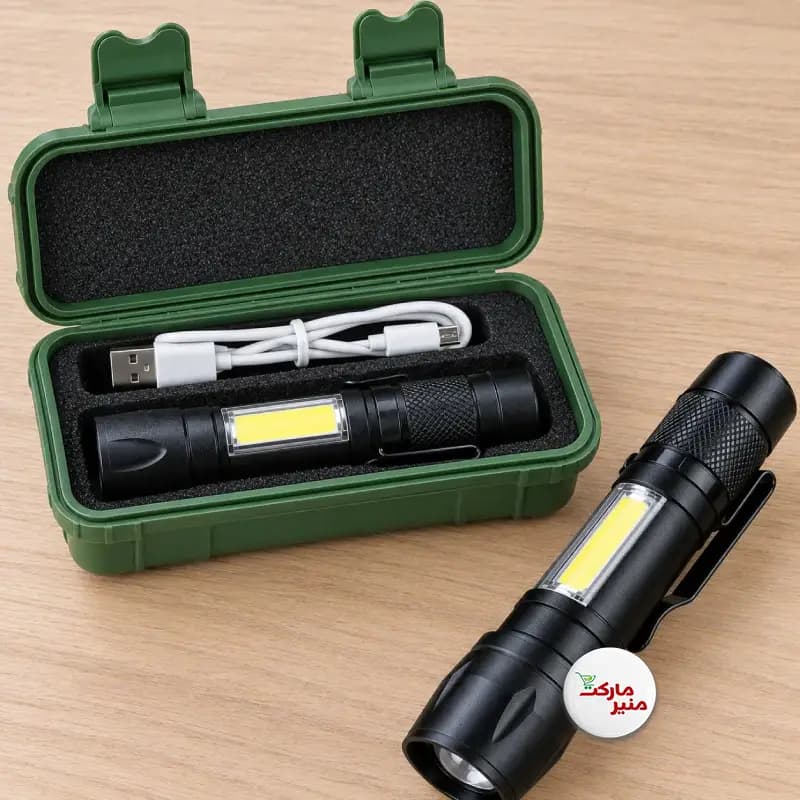 چراغ قوه دستی پلیسی کوچک شارژی usb زوم دار — تصویر ۷