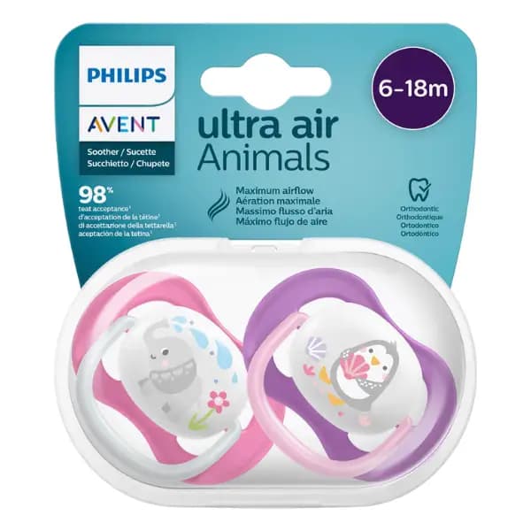 پستانک اونت اولترا ایر ۶_۱۸ماه ۲عددی avent ultra air فیل و پنگوئن — تصویر ۷
