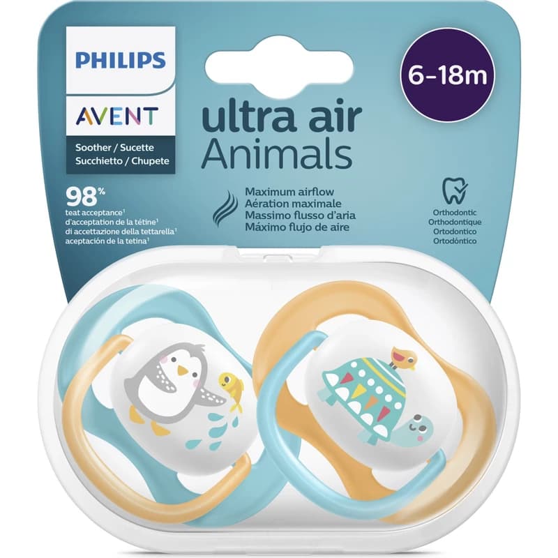 پستانک اونت اولترا ایر دوعددی ۶ تا ۱۸ماه avent ultra air طرح لاک پشت و پنگوئن — تصویر ۴