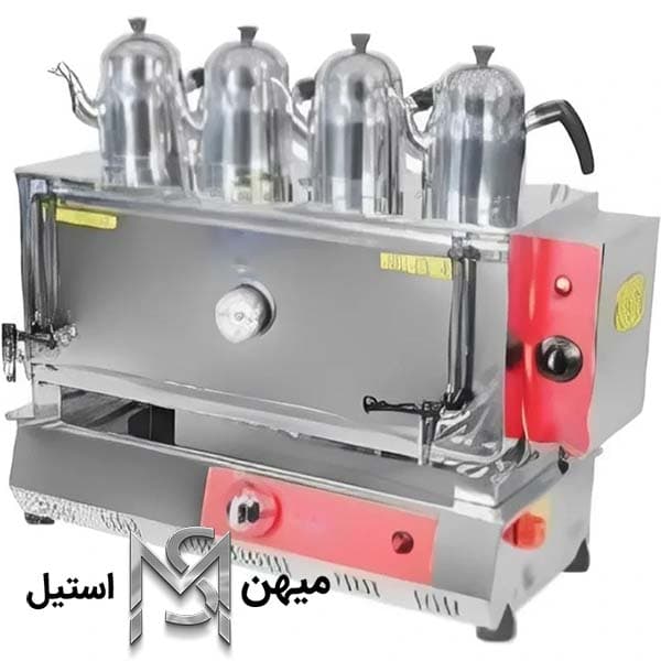 سماور صنعتی هیبریدی 4 قوری (گازی+برقی) 44 لیتری مدل SU-HGE444 — تصویر ۲