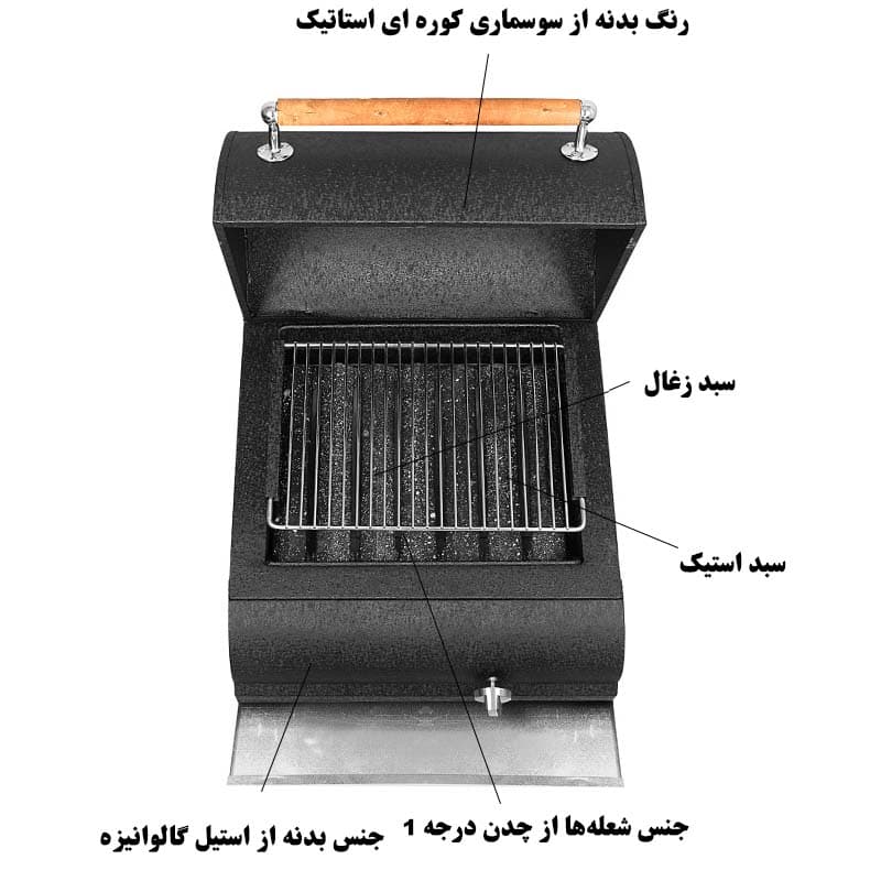 باربیکیو دهنه 60 سانتی متر گازی ذغالی کابین چوبی چهار چرخ مدل MTCH_6 — تصویر ۴