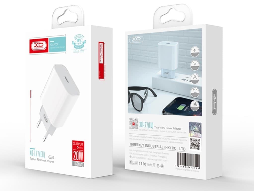 شارژر دیواری تایپ‌سی ایکس‌او XO 20W Fast charger with Lighting cable L77 EU