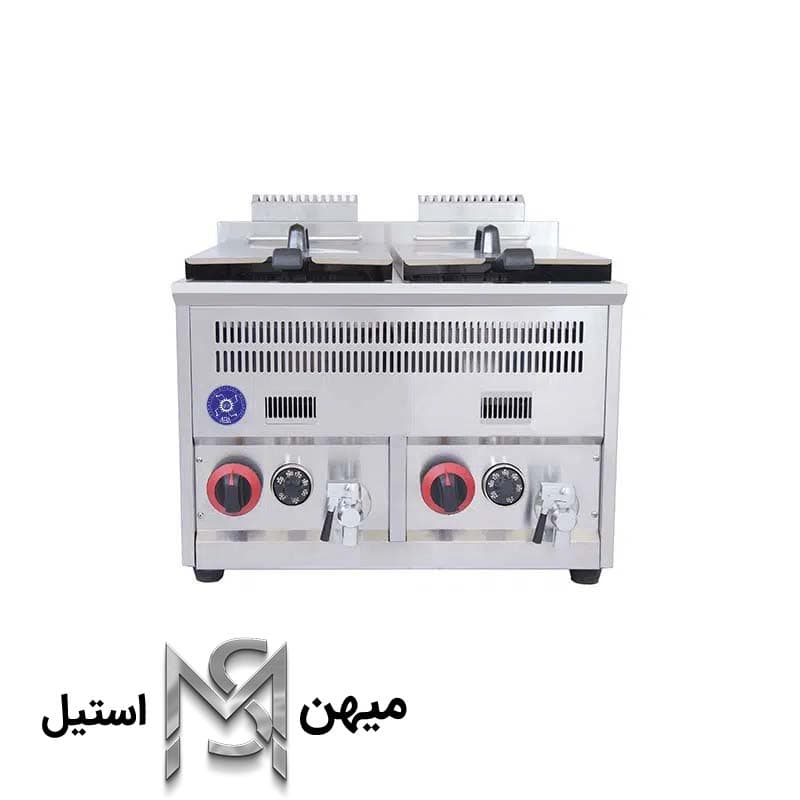 سرخ کن صنعتی ۲ لگن 30 لیتری با شیر تخلیه آبا رومیزی گازی ABA — تصویر ۴
