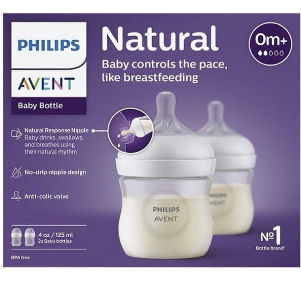 شیشه شیر اونت ۱۲۵ میل دو عددی نچرال طلقی (avent natural)