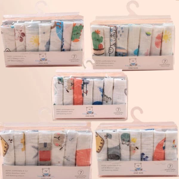 دستمال موسلین نوزاد 7 عددی دست و صورت بیبی فورلایف Baby4life