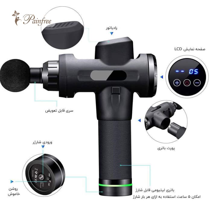 ماساژور تفنگی مدل Matt - مقرون به صرفه + 6 سری سیلیکونی — تصویر ۳