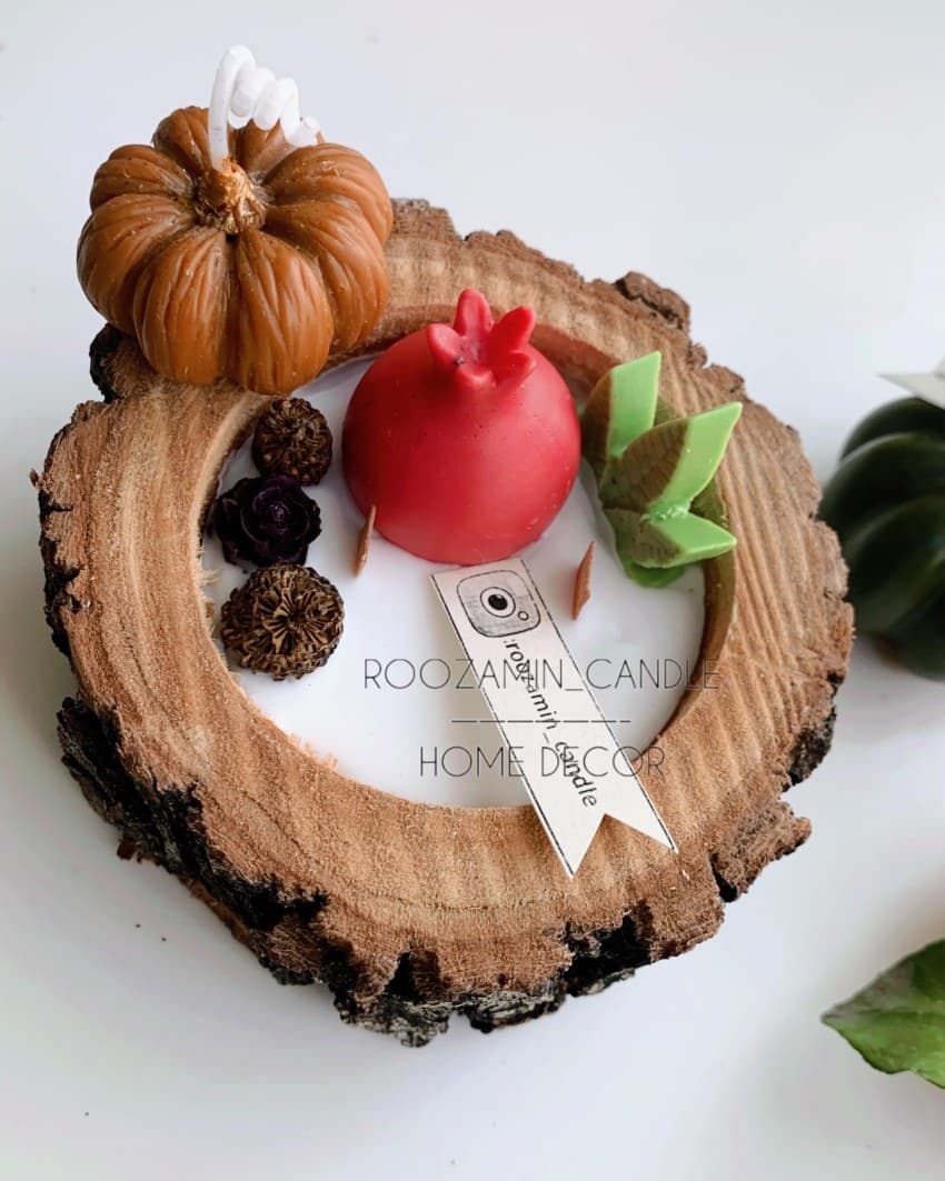 شمع تنه درخت کدو و انار پاییزی دست ساز
