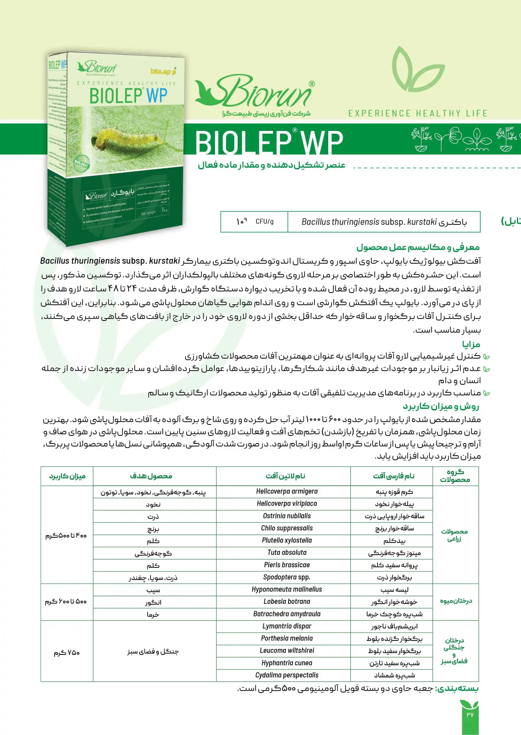 حشره کش بیولوژیکی بایولپ پودری یک کیلوگرمی بایوران — تصویر ۲