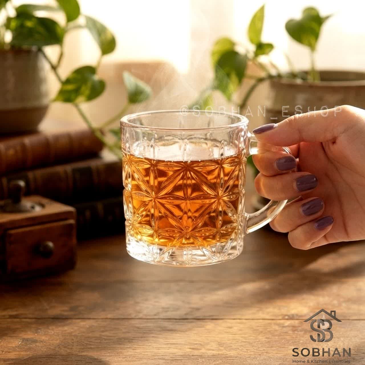 نیم لیوان دسته دار زنگان مدل فلاور Zangan Glass — تصویر ۳