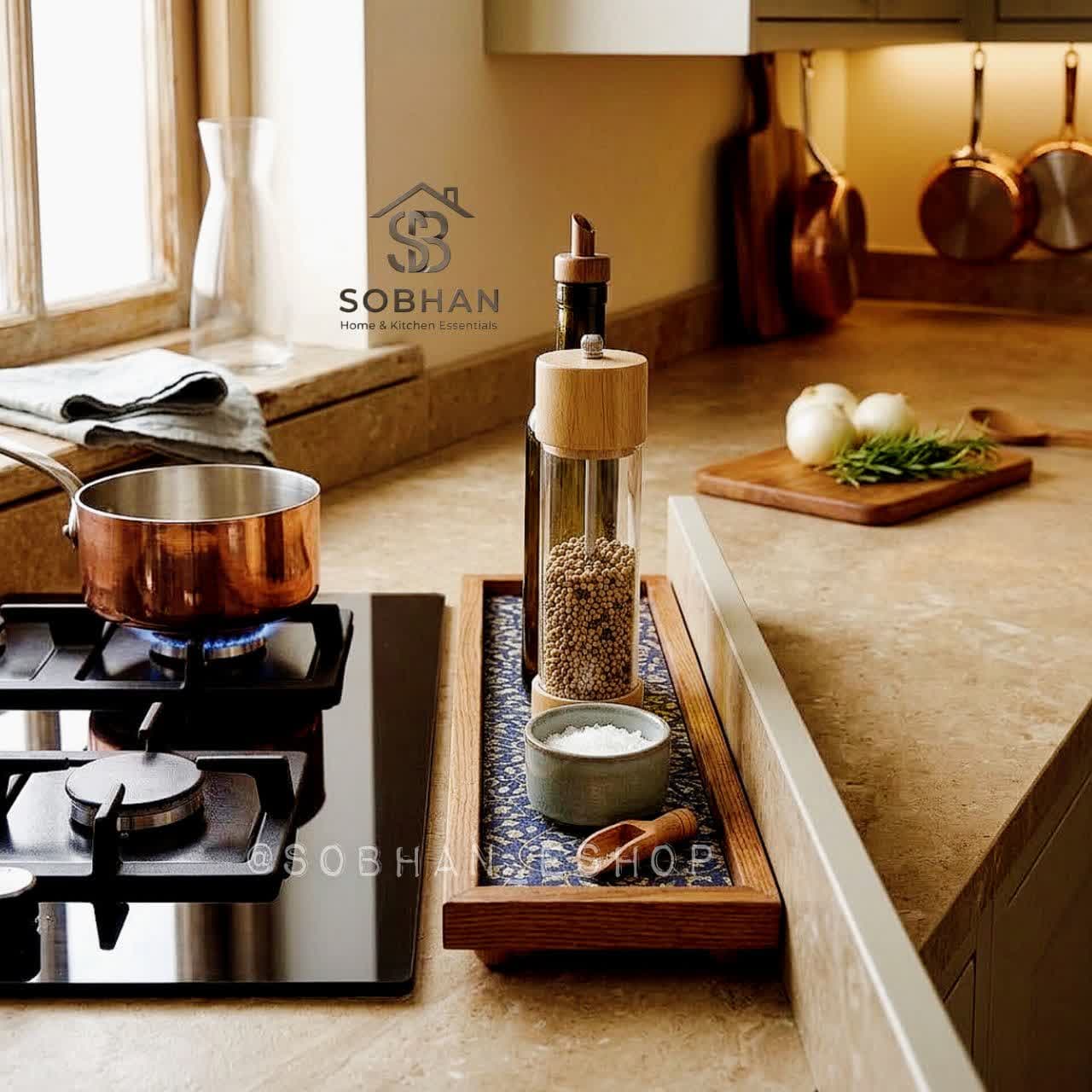رایزر و سینی مستطیل چوبی طرح سنتی