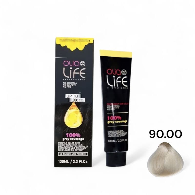 رنگ مو فاقد آمونیاک اولیا لایف شماره 90.00 یخی حجم 100 میلی لیتر — تصویر ۲