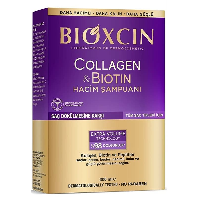 شامپو ضد ریزش و حجم دهنده بیوکسین مدل کلاژن-بیوتین Collagen-Biotin بنفش 300 میلی لیتر اورجینال — تصویر ۲