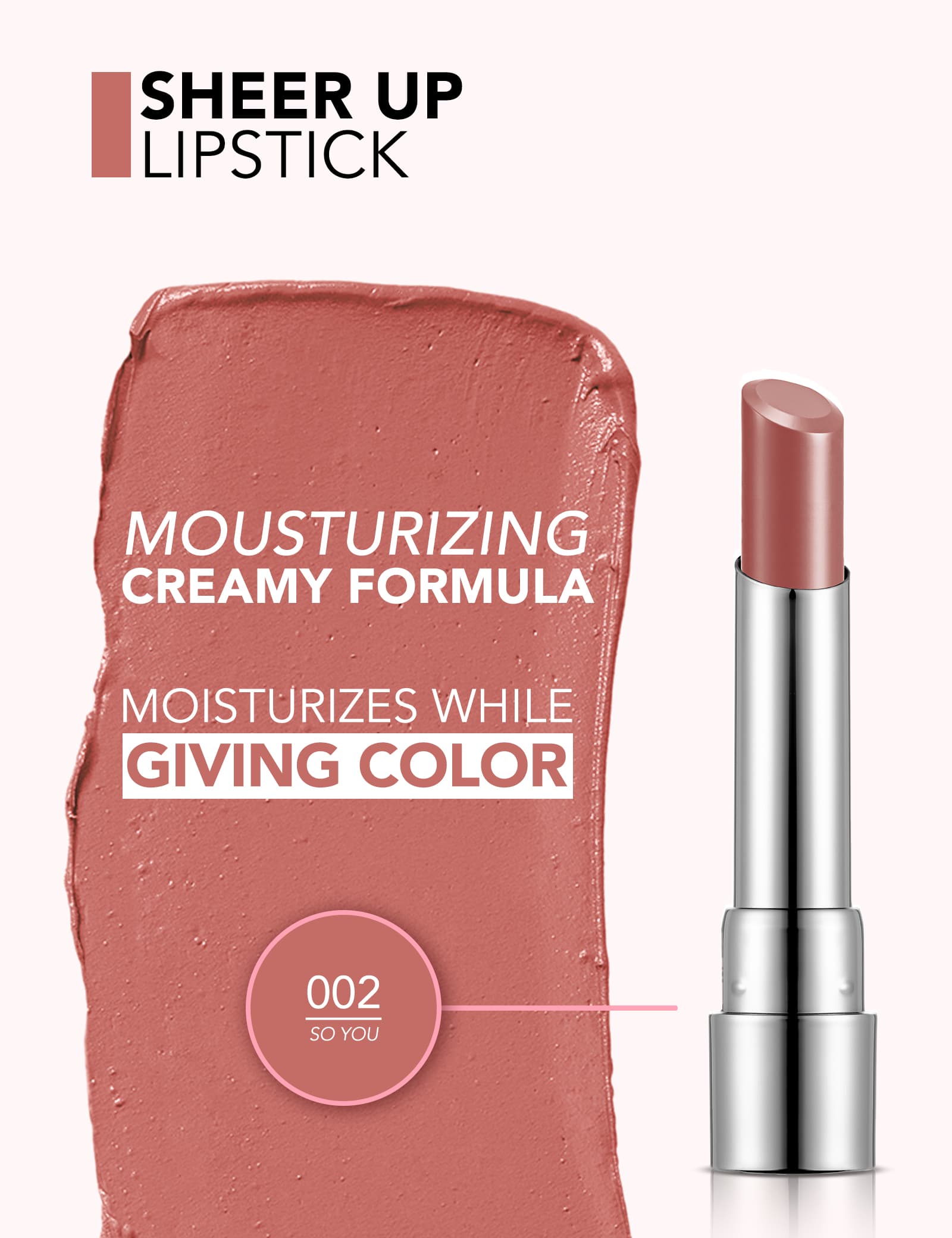 رژ لب جامد شیر آپ فلورمار (Flormar Sheer Up Lipstick) براق و آبرسان 002 اورجینال — تصویر ۴