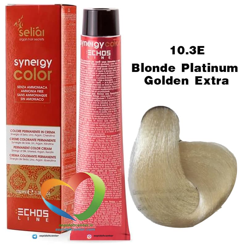 رنگ موی بدون آمونیاک بلوند پلاتینه طلائی قوی 10.3Eسینرژی اچ اس لاین Hair Color ECHOSLINE Synergy Blonde Platinum Golden Extra — تصویر ۵