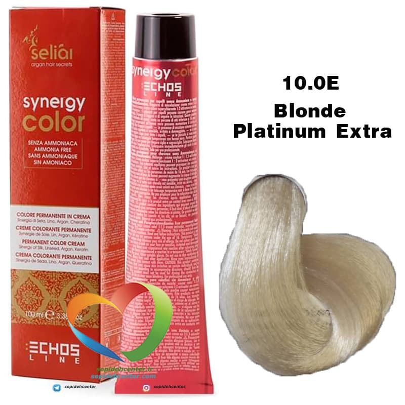 رنگ موی بدون آمونیاک بلوند پلاتینه قوی 10.0E سینرژی اچ اس لاین Hair Color ECHOSLINE Synergy Blonde Platinum Extra — تصویر ۵