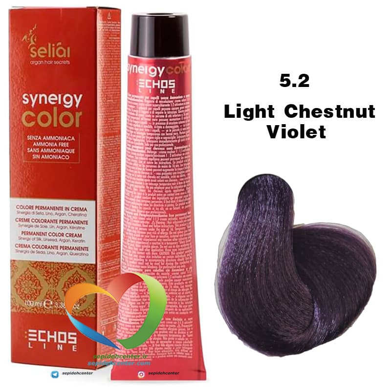 رنگ موی بدون آمونیاک قهوه ای بنفش روشن 5.2 سینرژی اچ اس لاین Hair Color ECHOSLINE Synergy Light Chestnut Violet — تصویر ۵