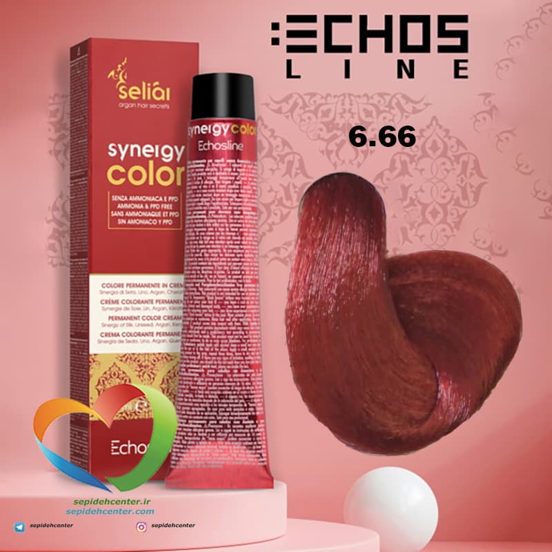 رنگ موی بدون آمونیاک بلوند قرمز تند تیره 6.66 سینرژی اچ اس لاین Hair Color ECHOSLINE Synergy Dark Blonde Red Extra — تصویر ۸