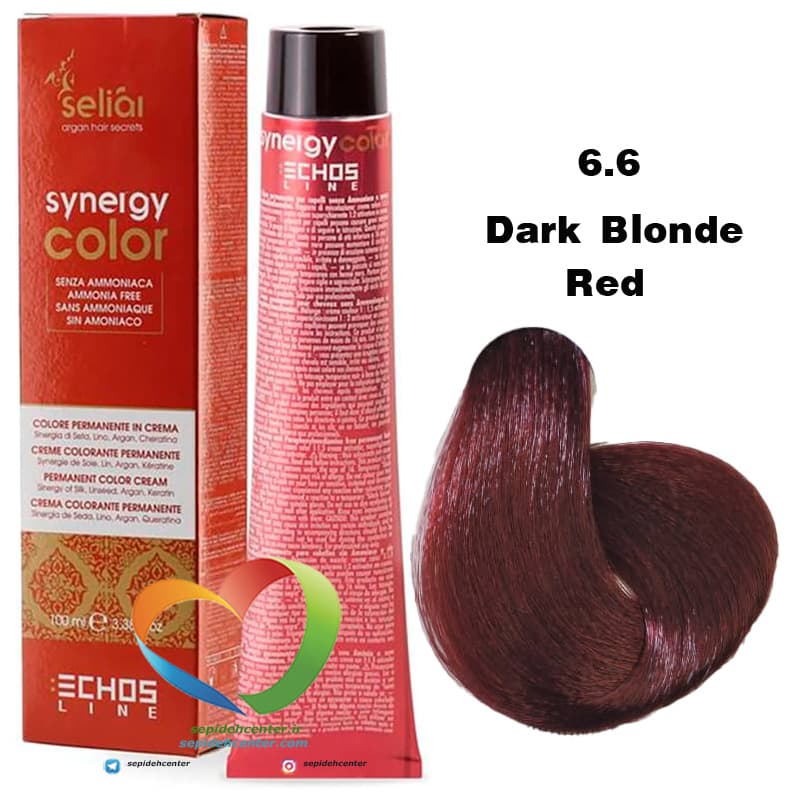 رنگ موی بدون آمونیاک بلوند قرمز تیره 6.6 سینرژی اچ اس لاین Hair Color ECHOSLINE Synergy Dark Blonde Red — تصویر ۵