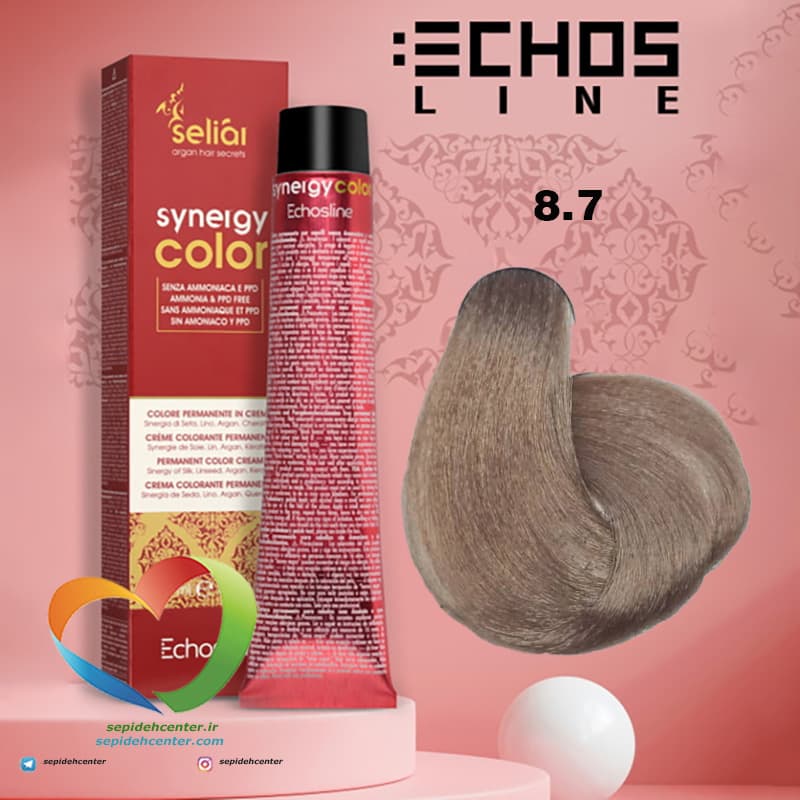 رنگ موی بدون آمونیاک بلوند قهوه ای روشن 8.7 سینرژی اچ اس لاین Hair Color ECHOSLINE Synergy Light Blonde Brown — تصویر ۸