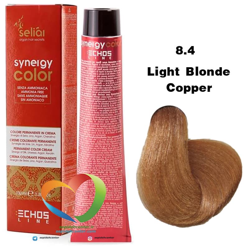 رنگ موی بدون آمونیاک مسی روشن 8.4 سینرژی اچ اس لاین Hair Color ECHOSLINE Synergy Light Dark Blonde Copper — تصویر ۵