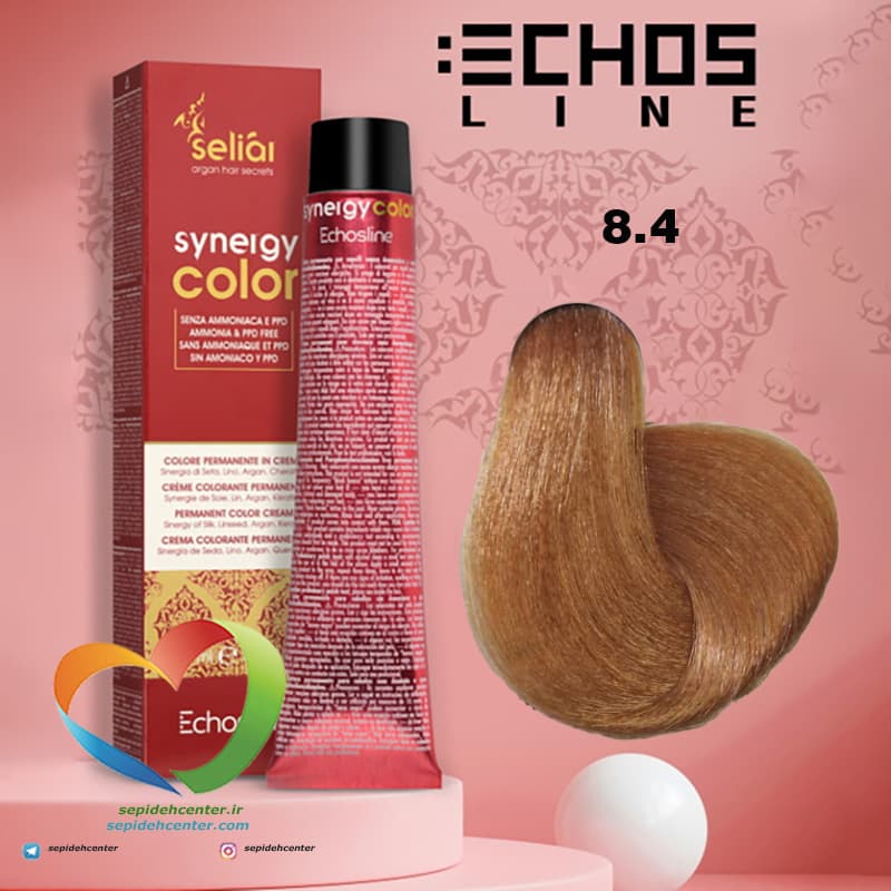 رنگ موی بدون آمونیاک مسی روشن 8.4 سینرژی اچ اس لاین Hair Color ECHOSLINE Synergy Light Dark Blonde Copper — تصویر ۴