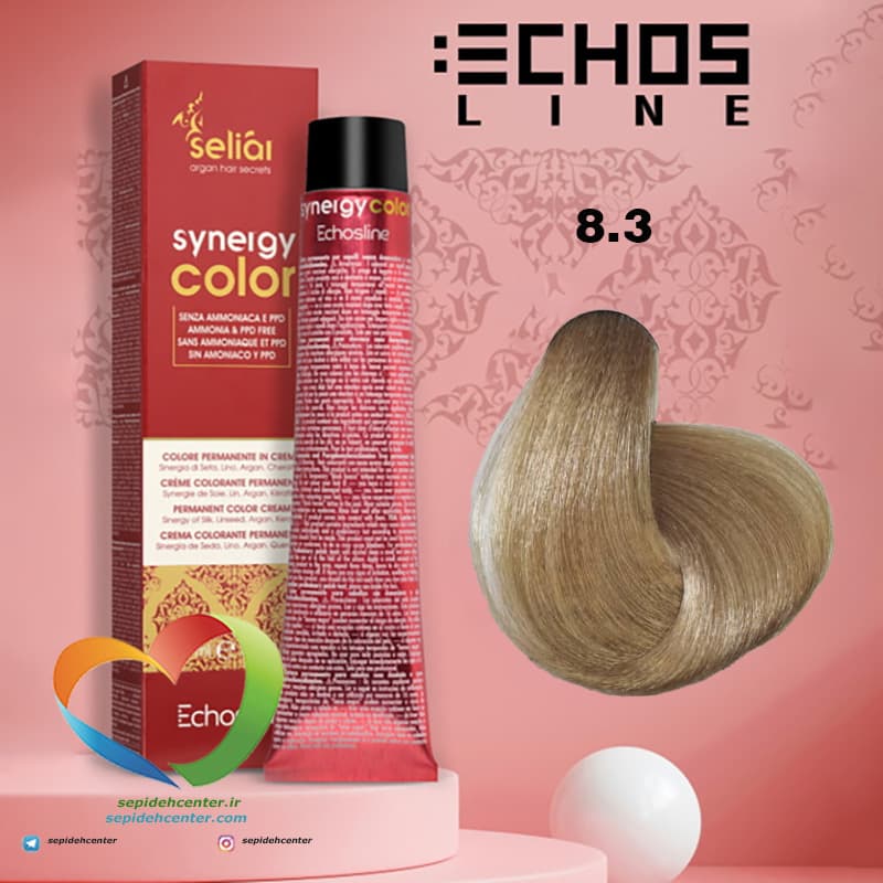 رنگ موی بدون آمونیاک بلوند طلایی روشن 8.3 سینرژی اچ اس لاین Hair Color ECHOSLINE Synergy Light Blonde Golden — تصویر ۴