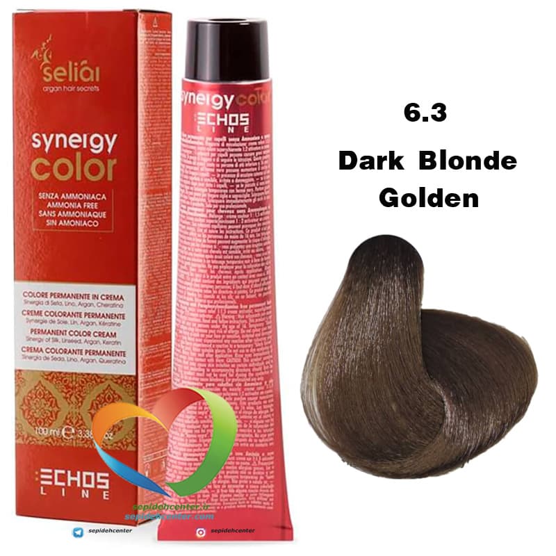 رنگ موی بدون آمونیاک بلوند طلایی تیره 6.3 سینرژی اچ اس لاین Hair Color ECHOSLINE Synergy Dark Blonde Golden — تصویر ۵